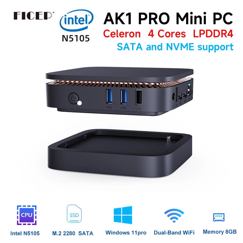 Ficep-AK1 Pro ̴ Pc  11 ,   N5105 DDR4 8GB 256GB SSD WIFI  10 ̸ ǻ PK GK3 Pro Minipc New